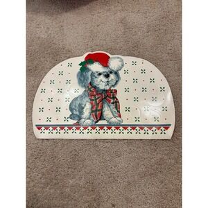 Vintage Christmas Vinyl Placemat Dog‎ With Hat and Bow